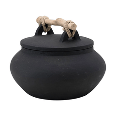 Decorative Terracotta Container with Lid and Driftwood Handle