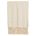 Crochet Fringe Woven Cotton Throw Blanket, Cream