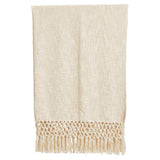 Crochet Fringe Woven Cotton Throw Blanket, Cream