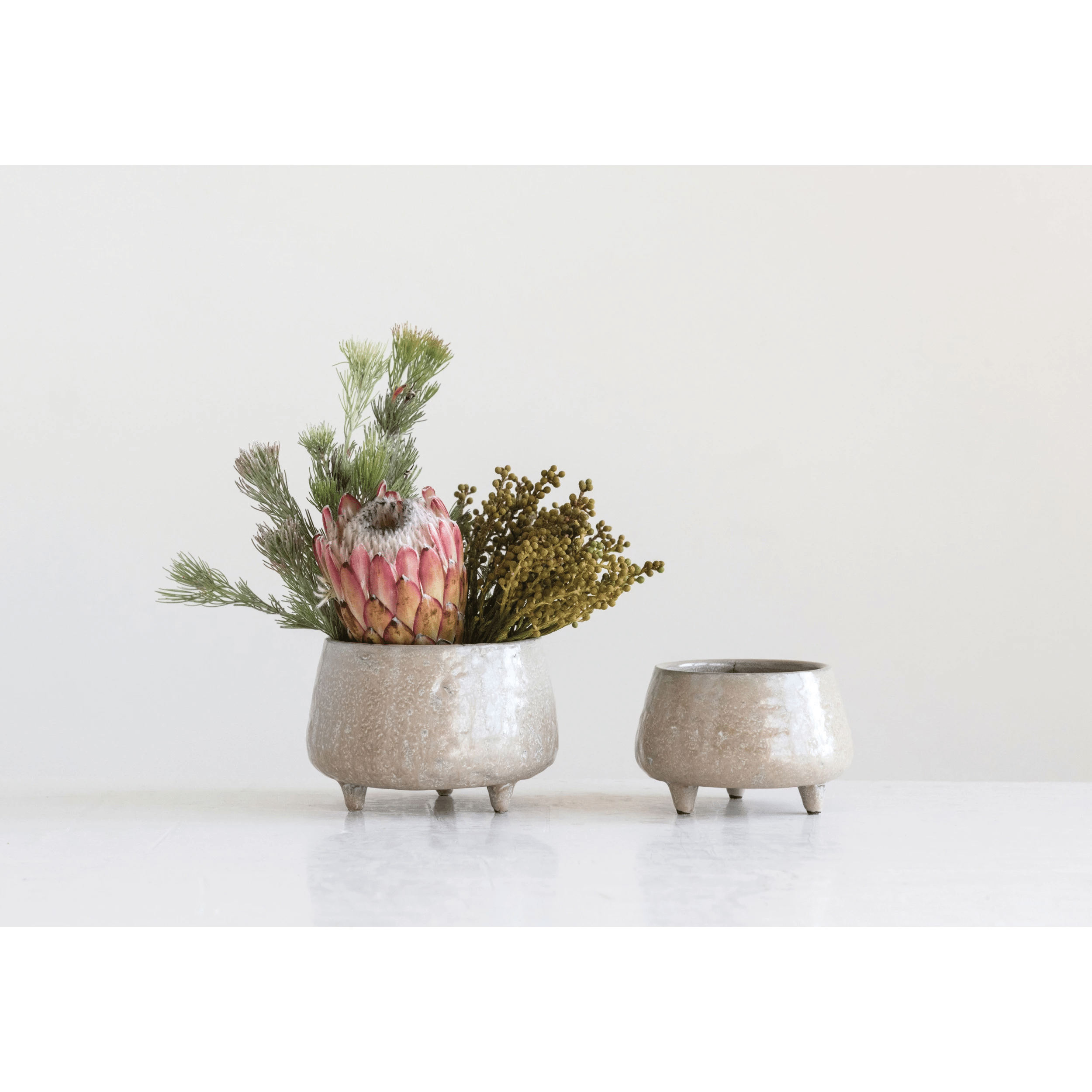 Stoneware Footed Planter with Glazed Finish