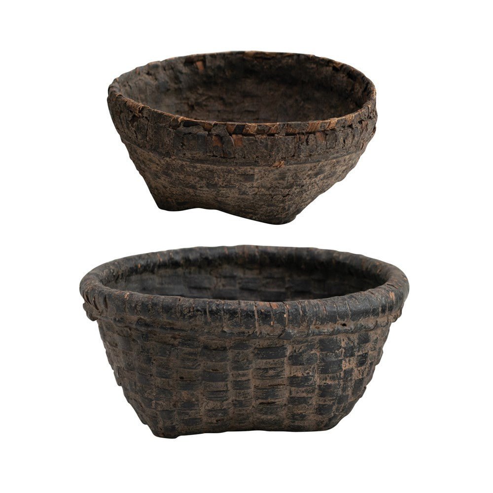 Decorative Cane Storage Basket, Distressed Black