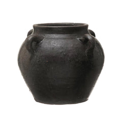 Found Black Clay Jar with Handles