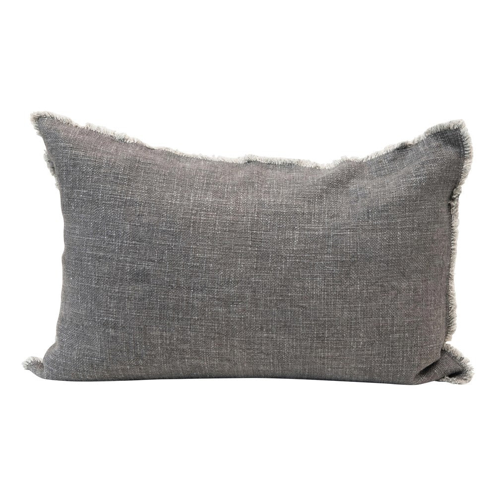 Linen Blend Lumbar Pillow w/ Frayed Edges