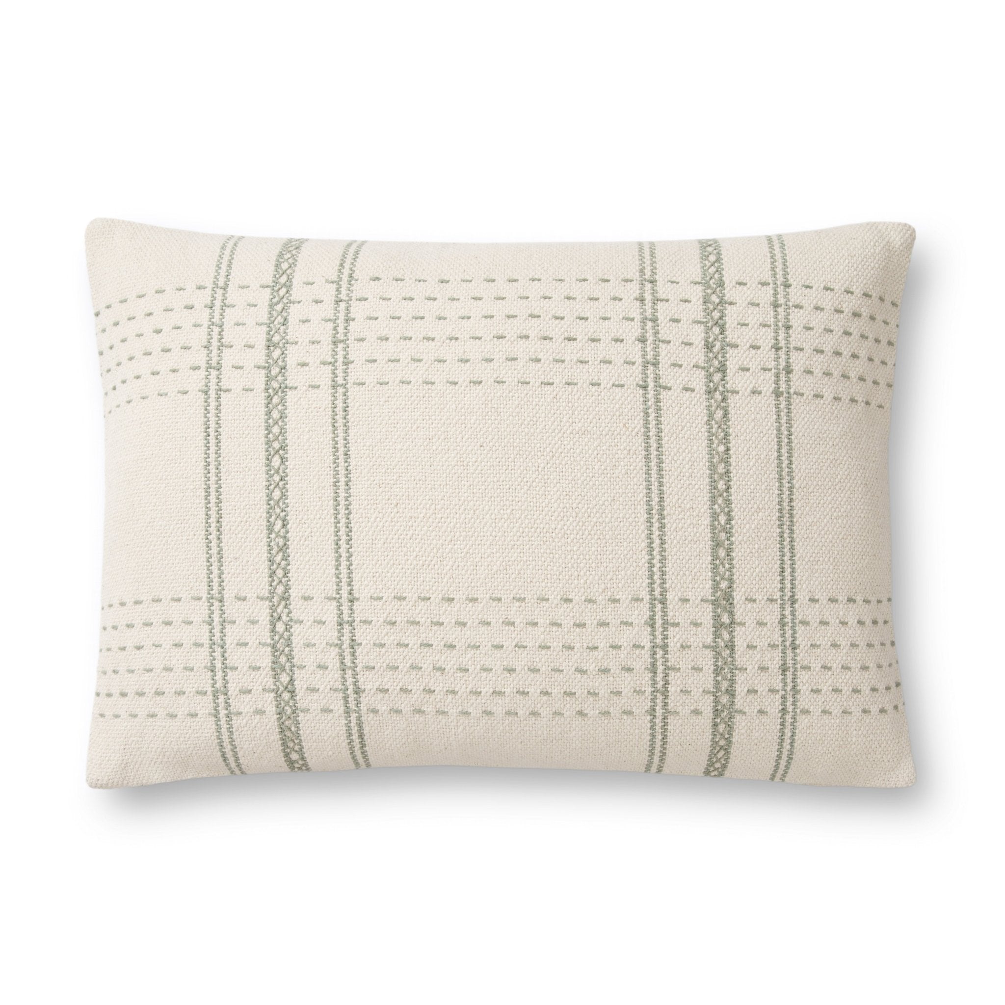 Magnolia Home by Joanna Gaines x Loloi PMH0015 Ivory / Sage 16" x 26" Cover Only Pillow