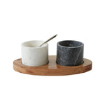 Marble Salt & Pepper Holder with Spoon & Tray