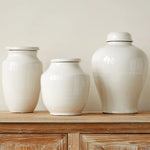 Terracotta Cachepot Jar in White Glaze, Short